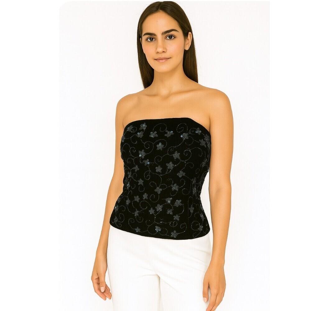 LILLIE RUBIN BUSTIER CORSET STRAPLESS black NEW black floral sequined SZ 8